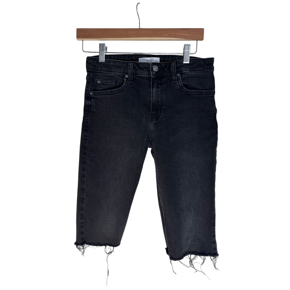 Mango Denim Dark Grey / Black Shorts Cropped Frayed Hem Size 4